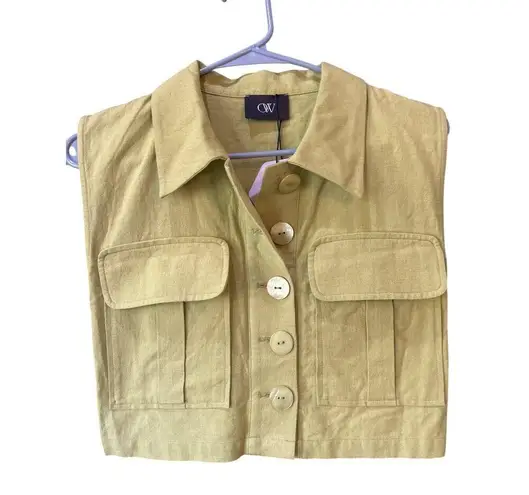 OW Collection Mira Boxy Vest & Pleats Skirt Set Moss Womens Size Small Green