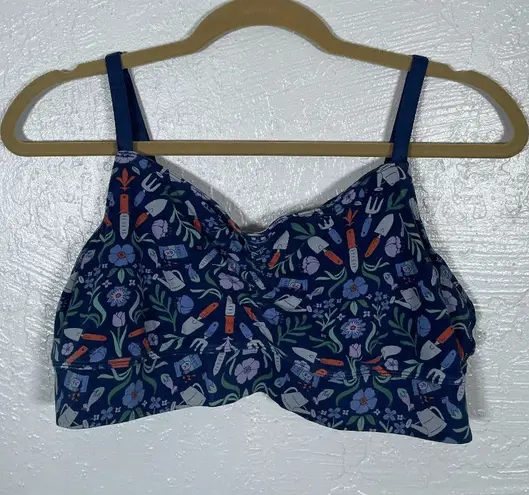 Duluth Trading Women L Blue Garden Tool Print Free Range Organic Cotton Bralette Size L