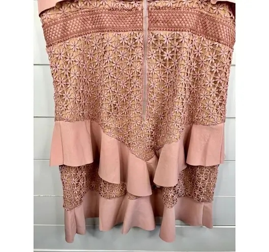 Bardot Fae Pink Ruffled V-Neck Lace Bustier Spaghetti Strap Dress Size 10