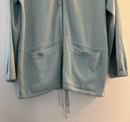 St. John Sport Sweater Light Blue Full Zip Hooded Santana Knit Sweater Sz S GUC