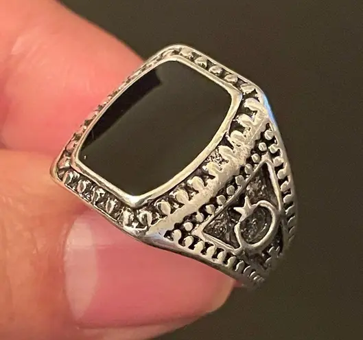 S925 silver natural obsidian ring size 9