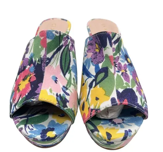 Allegra K Floral Platform Mules Womens 9 Multicolor Open Toe Heel Colorful Print