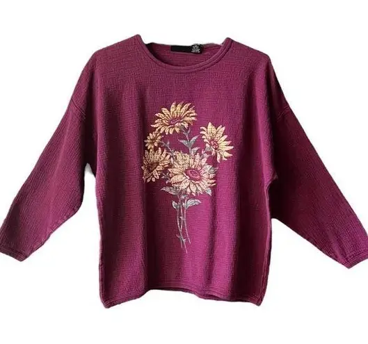 Vintage Chic 80s sunflower, waffle, print sweater Size M