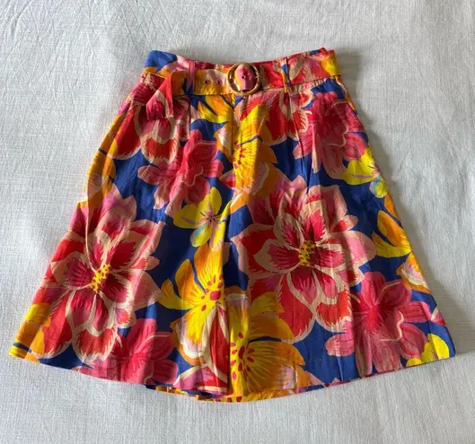 Farm Rio x Anthropologie Linen Blend Belted Floral Bermuda Shorts NWT - size S