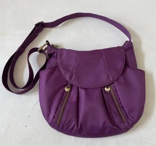 Travelon Purple Hobo Zip Crossbody 5 Point Anti Theft Purse Travel Bag