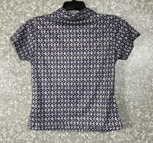 Mardi Gras Vintage Blue Diamond Patterned Collared Baby Tee