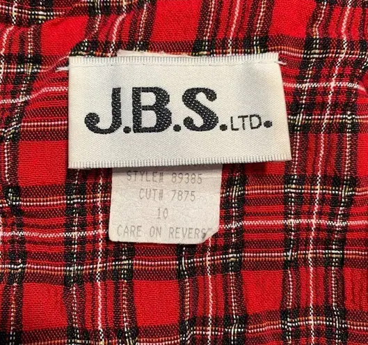 Vintage JBS Shirtdress Red Black Double Breasted Plaid Velvet Collar Midi Red Size 10