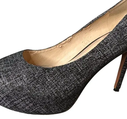 Nine West  Juliette Black Speckled Denim Metallic Suede Heels