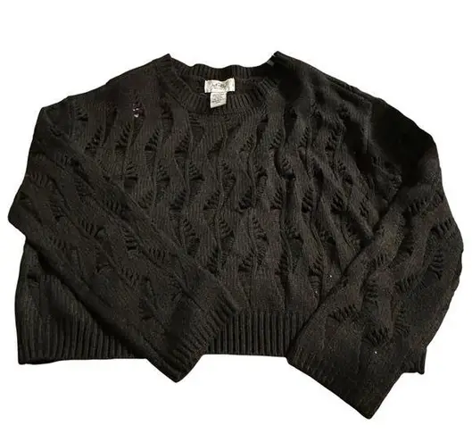 Black Crew Neck Cable Knit Cropped Sweater Size M