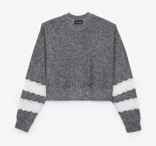The Kooples Sport Sweet Fleece Lace Sweatshirt 1 XS Gray Crewneck Athleisure