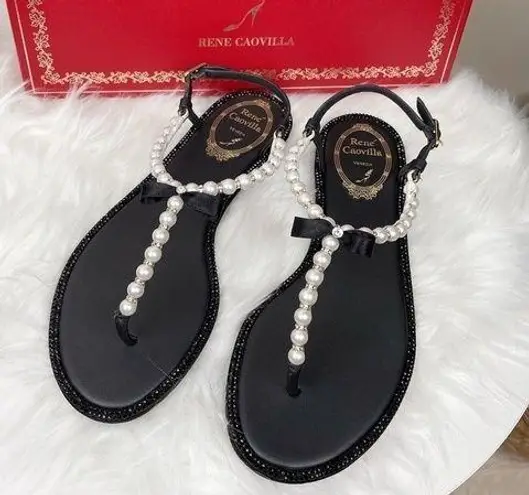 Authentic RENÉ CAOVILLA Pearl Embellished Sandals Size undefined