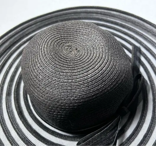 Black Striped Woven Straw Floppy Hat