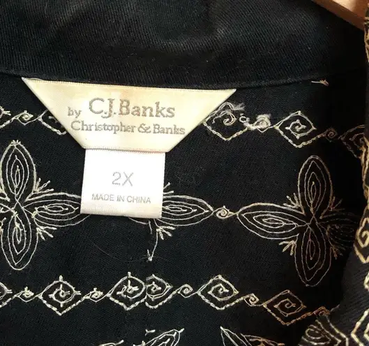 cj banks  2X black geometric design embroidered jacket