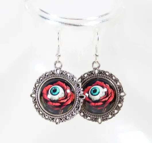 Handmade Gothic Victorian "Beauty is in the Eye of the Beholder" Rose Eyeball Earrings