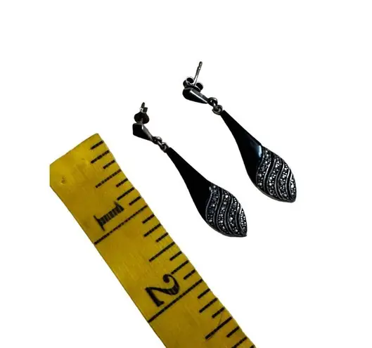 FAS Sterling, Onyx and Marcasite Earrings Silver