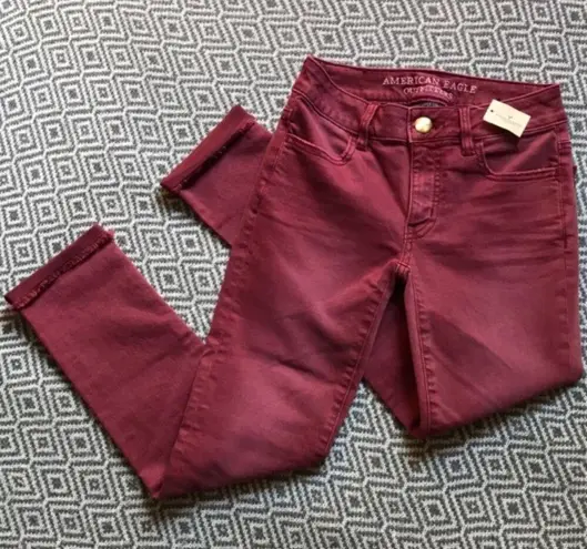 American Eagle New  Burgundy Red Raw Hem Jegging Skinny Jean Size 00 Y2K Denim