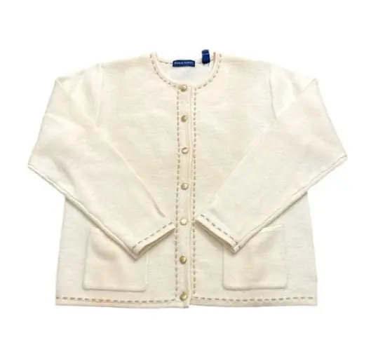 Karen Scott 100% wool cardigan sweater Cream Gold tone buttons Size M Classy - Image 11