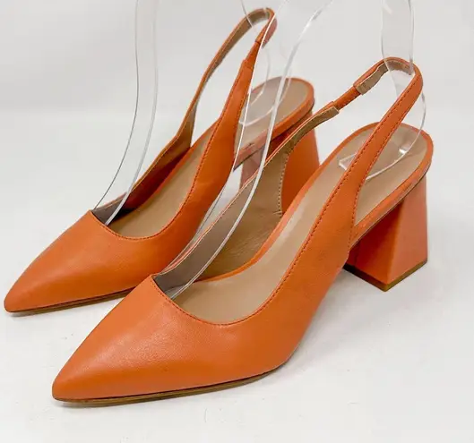 Nordstrom  Polina Coral Leather Pointed Toe Slingback  Block Heels, NEW Size 5.5