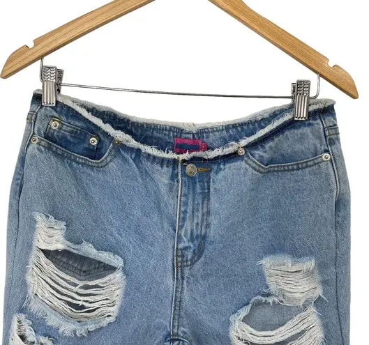 Edikted Y2k Flared Ripped Jeans Light Wash Denim Raw Hem Waist Womens Medium