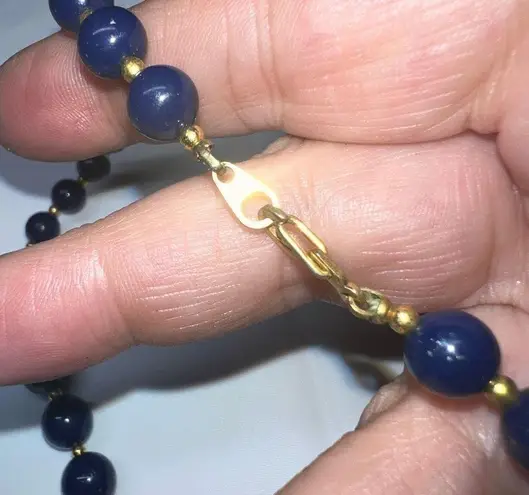 Vintage Blue  Glass Bead with Gold Tone Chain Necklace