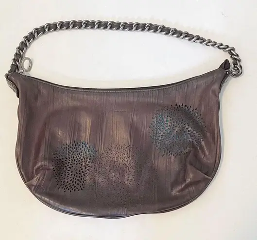 Ssamzie Brown Leather Laser Cut Shoulder Bag Floral Pattern