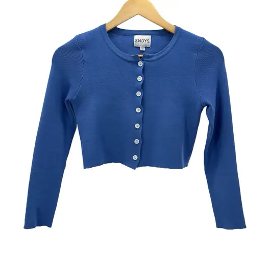 SNDYS Revolve Blue Cropped Cardigan Sweater Women's XS Long Sleeve Button Front