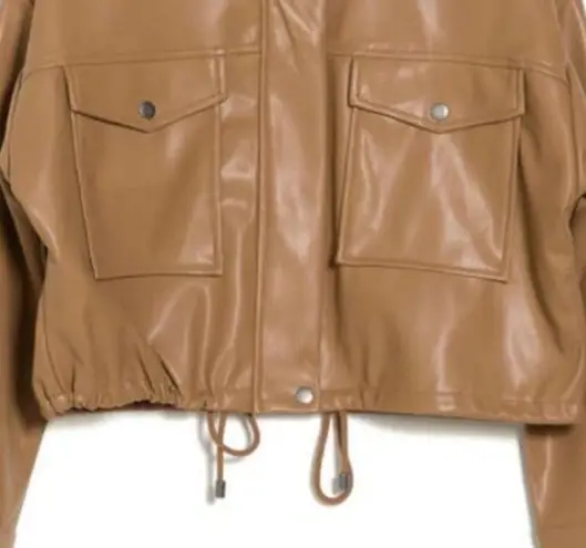 T Tahari NWT Faux Leather Bomber Jacket In Iced latte
