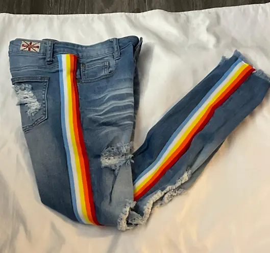 Machine Pour Neuf Mode Rainbow Distressed Denim Jean PRIDE 5/28 Red