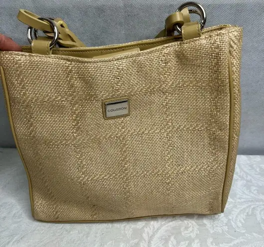 Collezioni Tan Rattan Straw Square Shoulder Bag Medium Sized