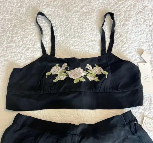 RYA MAGNOLIA BRALETTE SET Black Floral Embroidered Size Small S NWT
