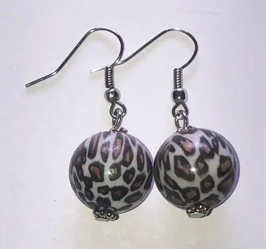 Leopard Print Beaded Boho Dangle Earrings Brown