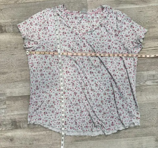 Laura Ashley Grey Floral Ribbed Pajama Set Short Sleeve Top, Pants P39