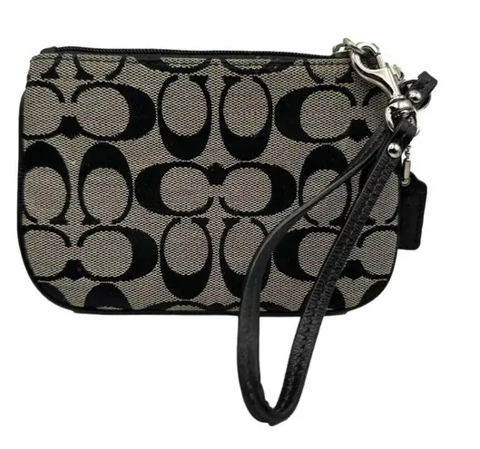 Coach  Black and Gray Signature Canvas Wristlet