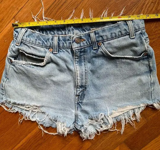 Levi's 90s Vintage  505 Cut Off Denim Shorts Frayed Destroyed High Rise Orange Tab