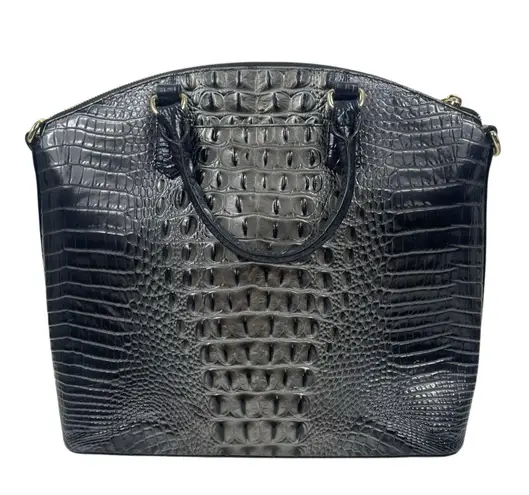 Brahmin Large Duxbury Satchel Bag Nocturnal Melbourne Black Leather Croc