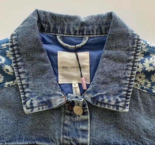 Avec Les Filles Anthropologie | Patchwork Light Wash Boho Denim Jacket Medium