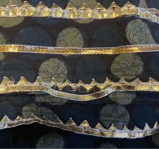 Idaho Clothing Indian Dress Maxi Scarf Set Dots Stripe Medium Cut Out Green Gold