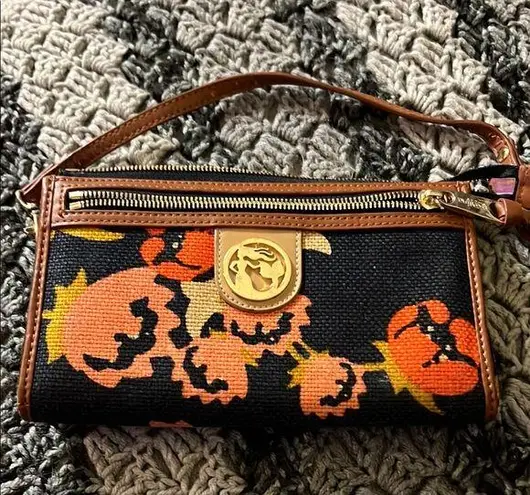 Spartina 449 Navy and Brown Clutch with Floral Pattern and Gold Accents