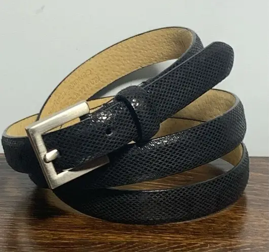 Women’s Genuine Leather Lining Snake Skin Pattern Buckle Belt Black