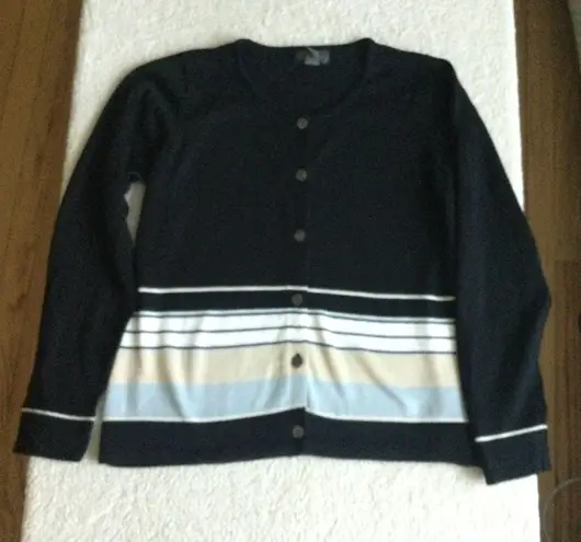 Van Heusen Vintage Striped Cardigan Sweater Black - Sz Medium