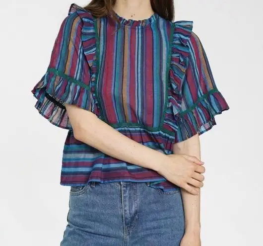 dRA Tabi Top Laurel Stripe Peplum New NWT Ruffles Multi Size XS