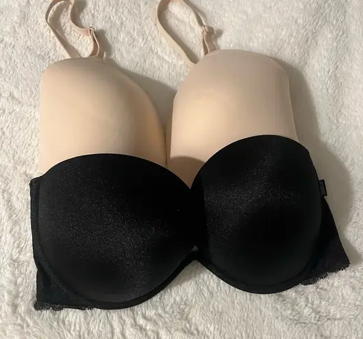 PINK - Victoria's Secret Pink Set of 2 Bras Size 32DD – Strapless Black & Front-Close Nude - Image 1