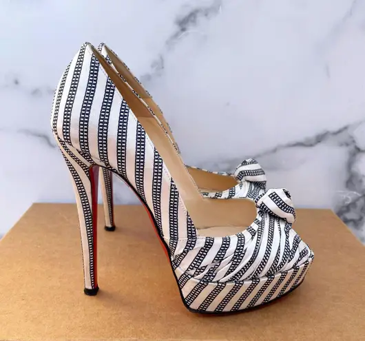 Christian Louboutin silk satin Greissimo striped pumps size IT 35 US 5