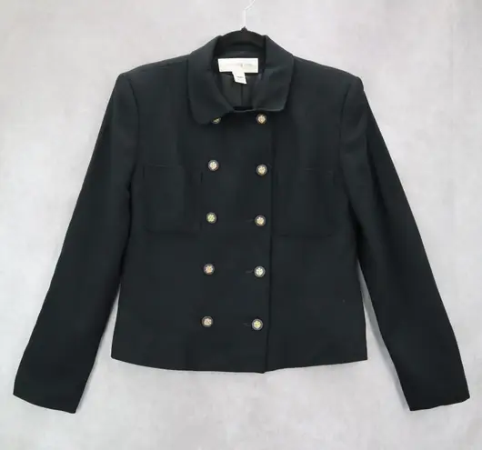 Jones New York  Black Double Breasted 100% Worsted Wool USA Coat Jacket Blazer 6 thumbnail 1