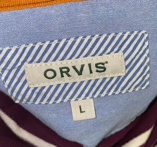 Orvis  Sweatshirt Drawstring Mock neck front pouch pocket striped size large