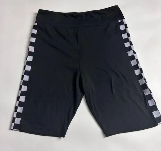 Rue 21 Women's Sporty Athletic Biker Shorts With Checkered Side Detail Sz M Black Size M
