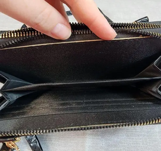 Cross Body Wristlet Purse Black Removable Strap Two Sides Zipper