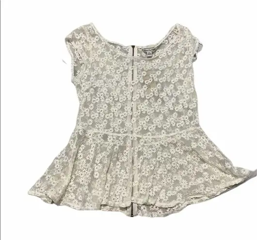 American Eagle  Floral Lace Peplum Top White Medium