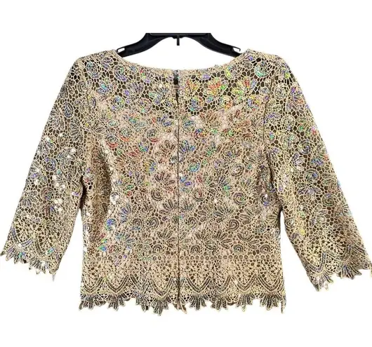 Vintage Komlies Blouse Women XL Gold Lace Sequined Retro Evening Formal Occasion
