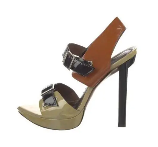 Marni Leather Colorblock Peep Toe Sandals Multicolor Womens Size 36.5